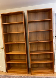 Pair Of Tall Wooden Narrow Bookcases  - Office