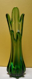 Mid Century Green Viking Glass Vase  10 1/2 T
