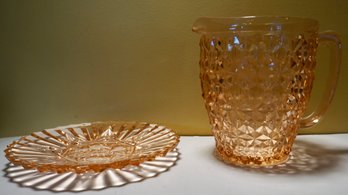 Pair Of Pink Depression Glass Plate & Pitcher