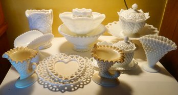 Lot  16 Pieces Of Milk Glass