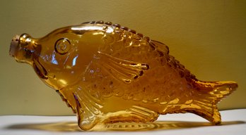 Mid Century  Amber Crackle Glass Fish W/ Cork