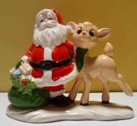 Vintage Ceramic Santa & Rudolph