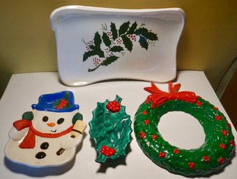 Vintage Lot Of 4 Ceramic Christmas Dishes