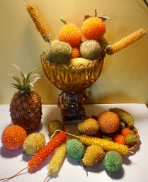 Lot Of 40 1970s Beaded Fruit  W/ Compote