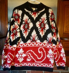 #4 Vintage Hand Knitted Black, Red & White Size M