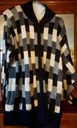 #20 Vintage Zip Cardigan Black/grey & White Sweater Size M
