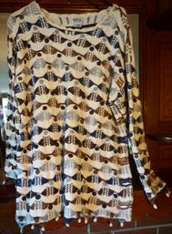 #22 Vintage Grey/blue /brown White Fringed Sweater Size M