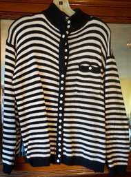 #37 Vintage Black & White Stripe Button Front Sweater Size M