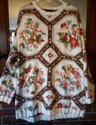 #41 Vintage Floral Hand Knit Pullover Sweater Size L