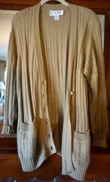 #43 Vintage 70 Lambswool/20 Angora Beige & Tan Cardigan Sweater Size Petite Small