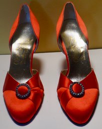 #61 Ferragamo Red Satin Shoes (no Size Visible)