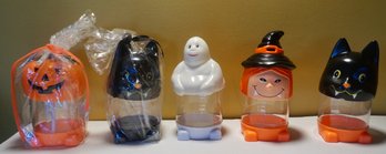 Lot Of 5 Halloween Sippy Cups (Ghost, Pumpkin, Witch & 2 Cats - 3 Have No Straws)