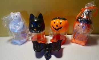 Lot Of 5 Halloween Witch, Pumpkin, Cat, Ghost Sippy Cups & Wind Up Bat