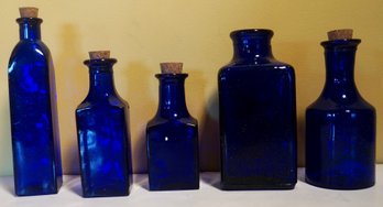 Lot Of 5 Cobalt Blue Bottles