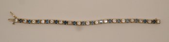 3-7' 14k Gold Tennis Bracelet- Blue/ White Stones- 20.1 G