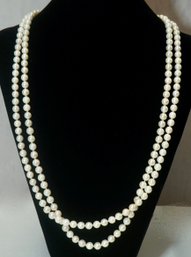 #19- 28' Double Strand Pearls W 14k Clasp