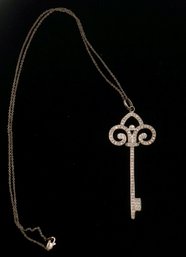 #26- JWBR Sterling Necklace/ Key W/ Diamond Chips 18'