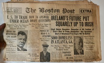1917 Boston Post Newspaper -rough Shape- Interesting - Boston Braves
