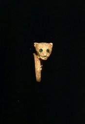 #9 -14k Gold Cat Ring W/ Emerald Eyes- Size 6.75 - 5.6 G