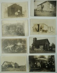 #140 - Lot Of 8 RPPC Log Cabins /  Houses With People In Front Of Them