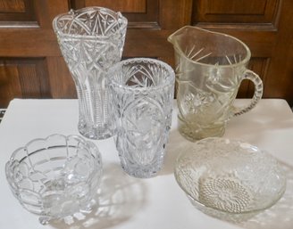 Lot Of 5 Crystal, Cut Glass Pieces                                        R