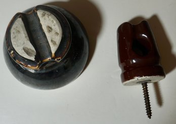 Lot Of 2 Vintage Ceramic Wire Insulators