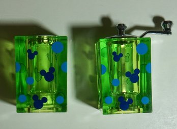 Green Lucite Mickey Mouse Salt And Pepper Shakers