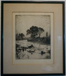 #243 Frank Benson Signed Etching 14.5 X 17