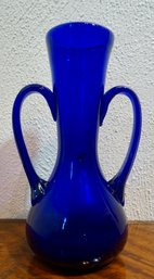 #262 Hand Blown Cobalt Blue Handle Vase 10'T