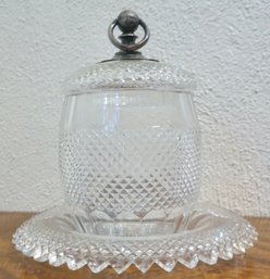 #272 Engish Circa 1840 A Fine Old English Diamond Cut Crystal Covered Bisuit Box W/underplate