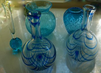 #281 Lot Of 5 Glass Hand Blown & Crackle