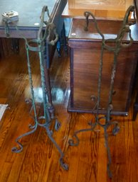 #133 Pair Of Copper Iron Plant Stands 36T X 14W