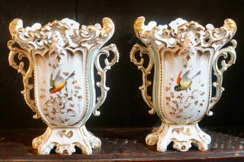 #154 Lot Of 2 Hand Painted Vases