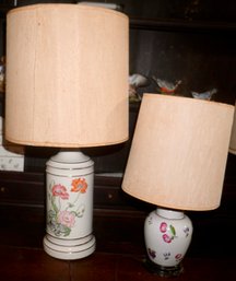 #158 Lot Of 2 Floral Lamps 17' & 24'T