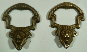 Tray #11 Lot Of 2 Brass Lion Handles