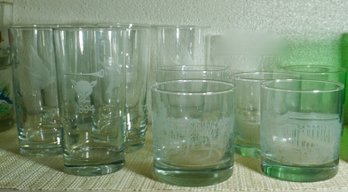 #198 Lot Of  Etched Glasses