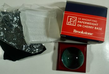 BrookStone 5X Magnifying Paperweight W/ Cherry Base
