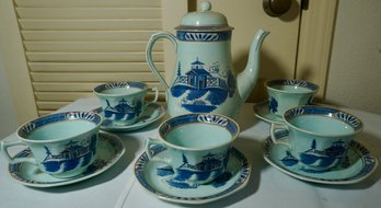 #303 Adams Set Coffee Pot, 5 Cups & Saucer, Old Free Hand