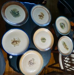 #316 Lot Of 7 Antique Monroe Salt Works Pottery Plates Signed MSW 11'