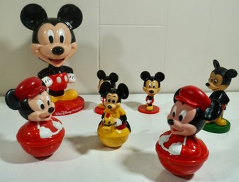 Lot Of 7 Mickey Mouse Roly Poly And Bobble Heads