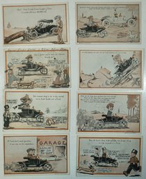 #53 Lot Of 8 Ford Model T's (Cartoons) RPPC, Colored Postcards & Photos