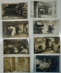#62 Lot Of 8 House Interior's & Piano's  RPPC, Colored Postcards & Photos