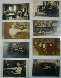 #75 Lot Of 8 Office Interior's RPPC, Colored Postcards & Photos