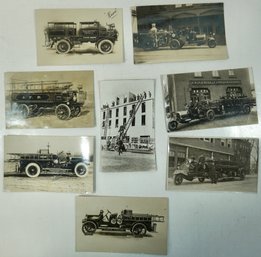 #83 Lot Of 8 Fire Trucks, Fireman In Action RPPC, Colored Postcards & Photos