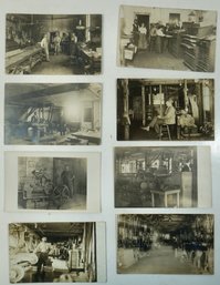 #85 Lot Of 8 Factories, Printing Press RPPC, Colored Postcards & Photos