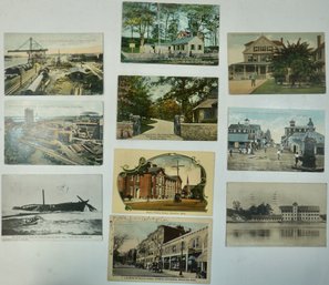 #98 Lot Of 10 Mass Towns RPPC, Colored Postcards & Photos