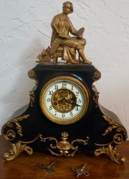 (UpperLevel) Canterbury Clock Co. 1898 Metal/Bronze Ormulu Figural Clock W/2 Keys