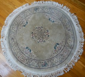 (Upper Level) Floral Asian Wool Round Rug