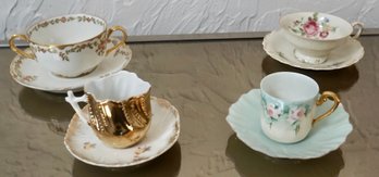 (Upper Level) Lot Of 4 (2) Demitasse Cups/saucers, (2) Cup/Saucers Tea Cups