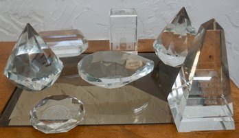 (Upper Level) Lot Of 7 Crystal Paperweights Etched W/Advertising